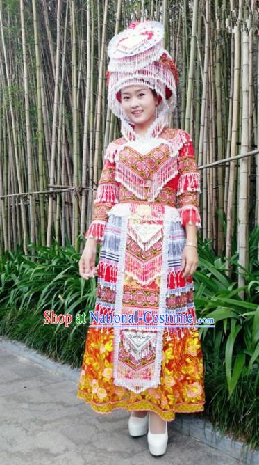 Traditional Chinese Miao Nationality Princess Folk Dance Dress Minority Ethnic Wedding Stage Performance Costume for Women