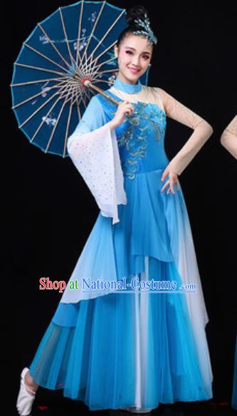 Traditional Chinese Classical Dance Group Dance Blue Dress Umbrella Dance Stage Performance Costume for Women