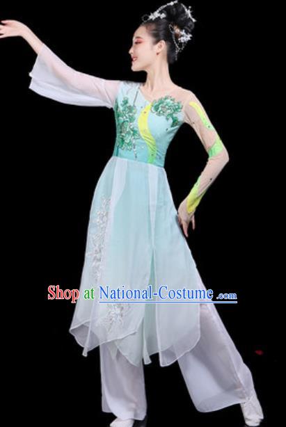 Traditional Chinese Classical Dance Light Green Dress Umbrella Dance Group Dance Stage Performance Costume for Women