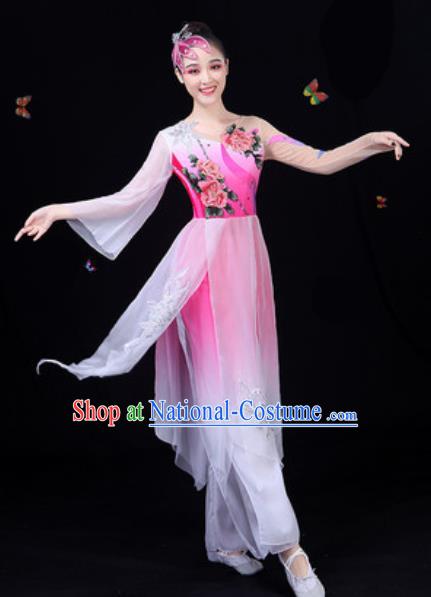 Traditional Chinese Classical Dance Rosy Dress Umbrella Dance Group Dance Stage Performance Costume for Women