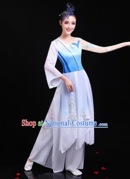 Traditional Chinese Classical Dance Group Dance White Dress Umbrella Dance Stage Performance Costume for Women