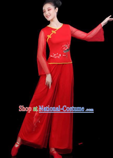 Traditional Chinese Yangko Group Dance Red Clothing Folk Dance Fan Dance Stage Performance Costume for Women