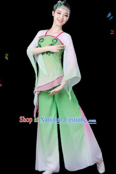 Traditional Chinese Yangko Group Dance Green Clothing Folk Dance Fan Dance Stage Performance Costume for Women