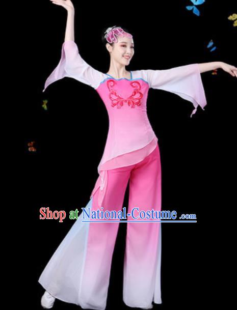 Traditional Chinese Yangko Group Dance Pink Clothing Folk Dance Fan Dance Stage Performance Costume for Women