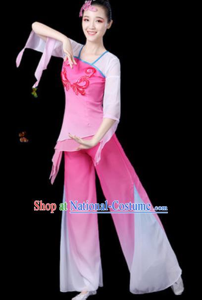 Traditional Chinese Yangko Group Dance Pink Clothing Folk Dance Fan Dance Stage Performance Costume for Women