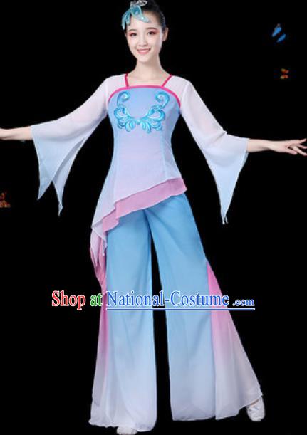 Traditional Chinese Yangko Group Dance Blue Clothing Folk Dance Fan Dance Stage Performance Costume for Women