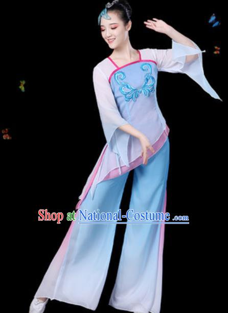 Traditional Chinese Yangko Group Dance Blue Clothing Folk Dance Fan Dance Stage Performance Costume for Women