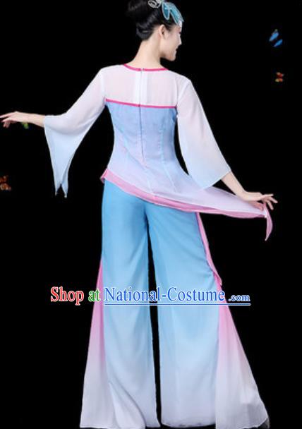 Traditional Chinese Yangko Group Dance Blue Clothing Folk Dance Fan Dance Stage Performance Costume for Women