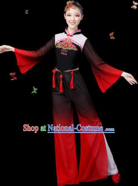 Traditional Chinese Yangko Group Dance Black Clothing Folk Dance Fan Dance Stage Performance Costume for Women