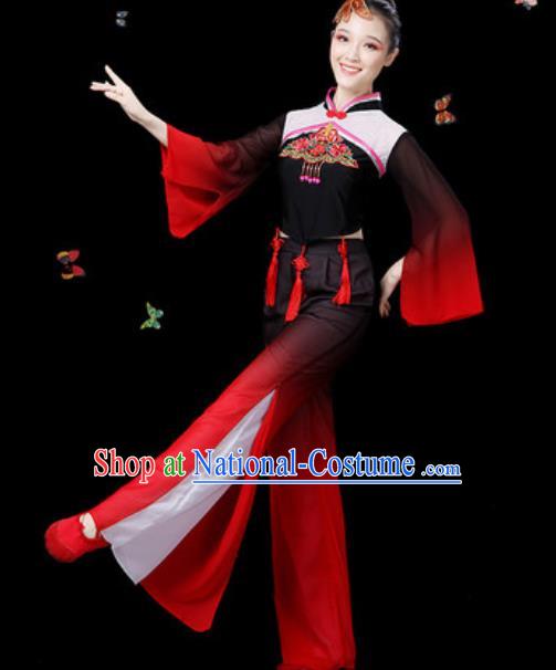 Traditional Chinese Yangko Group Dance Black Clothing Folk Dance Fan Dance Stage Performance Costume for Women