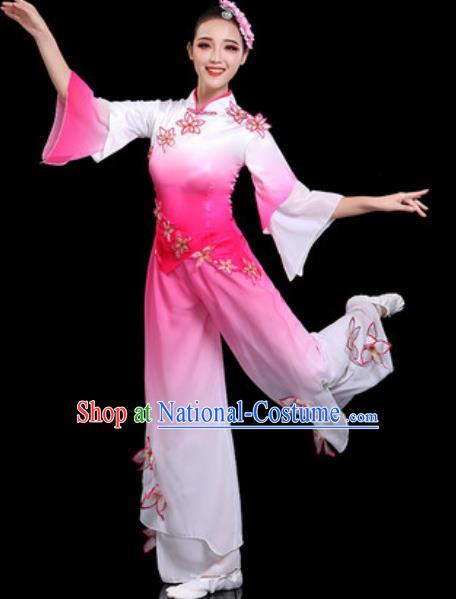 Traditional Chinese Folk Dance Pink Clothing Yangko Group Dance Fan Dance Stage Performance Costume for Women