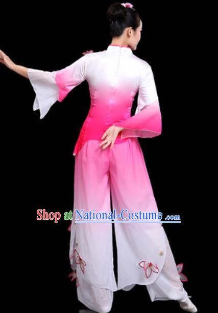 Traditional Chinese Folk Dance Pink Clothing Yangko Group Dance Fan Dance Stage Performance Costume for Women