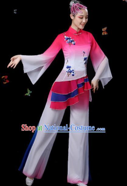 Traditional Chinese Classical Dance Rosy Clothing Umbrella Dance Group Dance Stage Performance Costume for Women