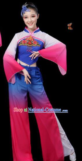 Traditional Chinese Yangko Group Dance Royalblue Clothing Folk Dance Fan Dance Stage Performance Costume for Women