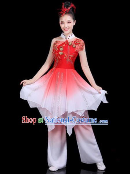 Traditional Chinese Classical Dance Red Dress Umbrella Dance Group Dance Stage Performance Costume for Women