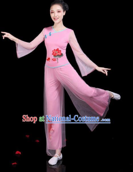 Traditional Chinese Yangko Group Dance Folk Dance Pink Clothing Fan Dance Stage Performance Costume for Women