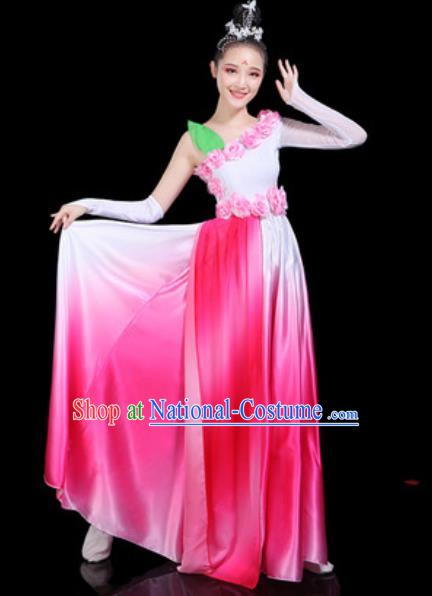 Traditional Chinese Spring Festival Gala Opening Dance Rosy Dress Modern Dance Stage Performance Costume for Women