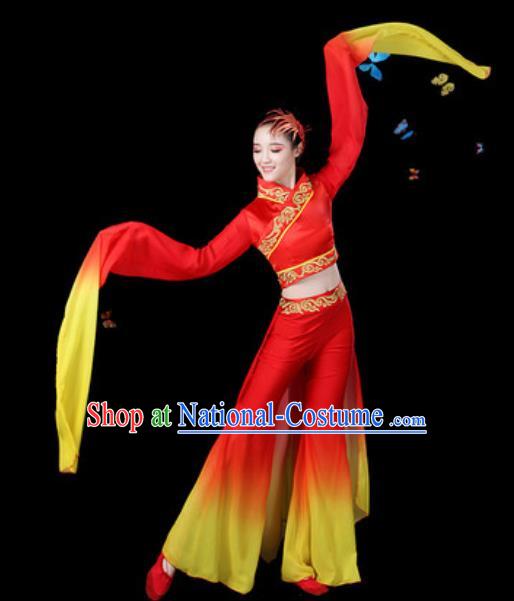 Traditional Chinese Yangko Group Dance Water Sleeve Clothing Folk Dance Fan Dance Stage Performance Costume for Women