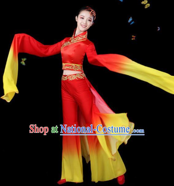 Traditional Chinese Yangko Group Dance Water Sleeve Clothing Folk Dance Fan Dance Stage Performance Costume for Women