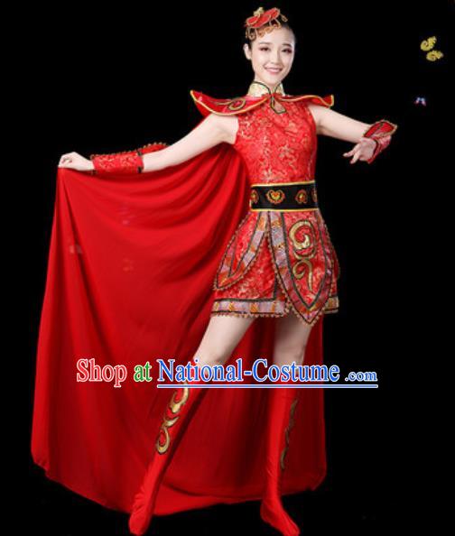 Traditional Chinese Yangko Group Dance Red Dress Folk Dance Drum Dance Stage Performance Costume for Women