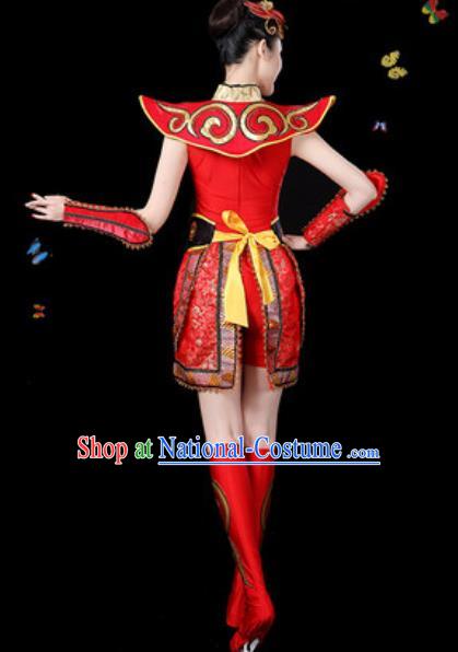 Traditional Chinese Yangko Group Dance Red Dress Folk Dance Drum Dance Stage Performance Costume for Women