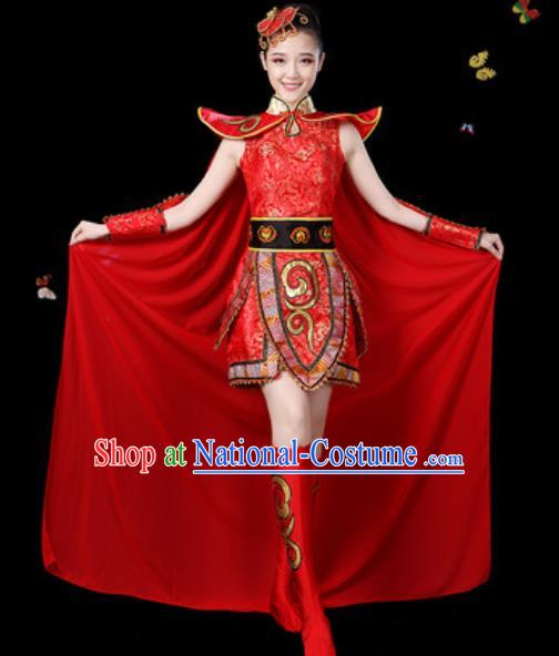 Traditional Chinese Yangko Group Dance Red Dress Folk Dance Drum Dance Stage Performance Costume for Women