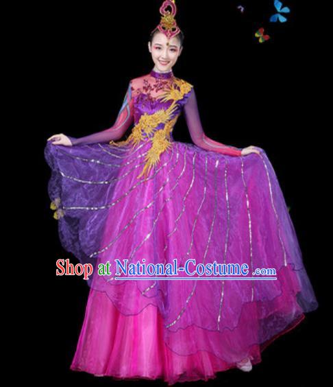 Traditional Chinese Modern Dance Purple Veil Dress Spring Festival Gala Opening Dance Stage Performance Costume for Women