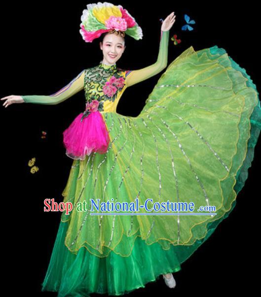 Traditional Chinese Modern Dance Green Veil Dress Spring Festival Gala Opening Dance Stage Performance Costume for Women