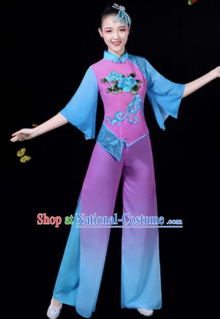 Traditional Chinese Group Dance Yangko Clothing Folk Dance Fan Dance Stage Performance Costume for Women