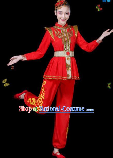 Traditional Chinese Group Dance Yangko Red Clothing Folk Dance Fan Dance Stage Performance Costume for Women