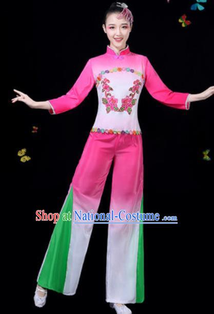 Traditional Chinese Group Dance Yangko Pink Clothing Folk Dance Fan Dance Stage Performance Costume for Women