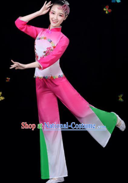 Traditional Chinese Group Dance Yangko Pink Clothing Folk Dance Fan Dance Stage Performance Costume for Women