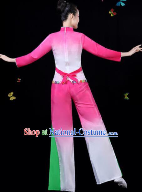 Traditional Chinese Group Dance Yangko Pink Clothing Folk Dance Fan Dance Stage Performance Costume for Women