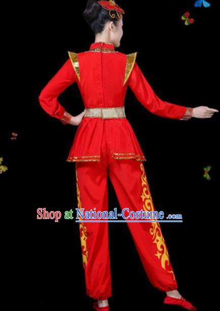 Traditional Chinese Group Dance Yangko Red Clothing Folk Dance Fan Dance Stage Performance Costume for Women