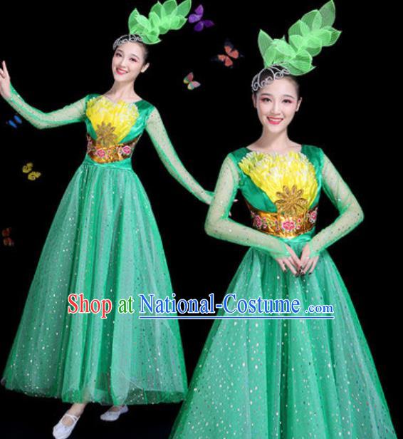 Traditional Chinese Modern Dance Green Veil Dress Spring Festival Gala Opening Dance Stage Performance Costume for Women