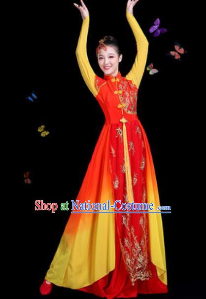 Traditional Chinese Classical Dance Chorus Red Dress Umbrella Dance Group Dance Stage Performance Costume for Women