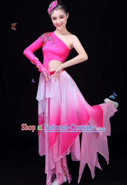 Chinese Traditional Classical Dance Rosy Dress Lotus Dance Group Dance Stage Performance Costume for Women