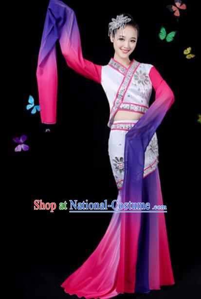 Chinese Traditional Classical Dance Purple Water Sleeve Dress Umbrella Dance Group Dance Stage Performance Costume for Women