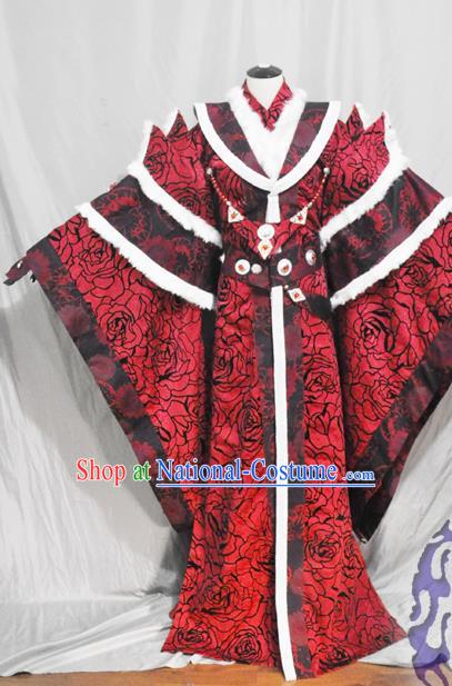 Traditional Chinese Han Dynasty Queen Red Hanfu Dress Ancient Empress Embroidered Costume for Women