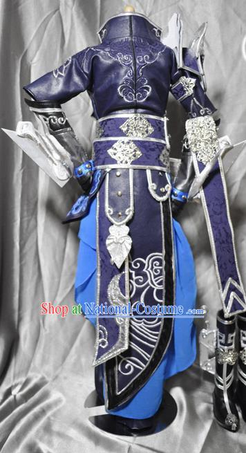 Traditional Chinese Cosplay Swordsman Purple Armor Hanfu Clothing Ancient Prince Embroidered Costume for Men