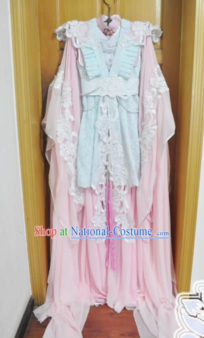 Traditional Chinese Han Dynasty Court Princess Pink Hanfu Dress Ancient Swordswoman Embroidered Costume for Women