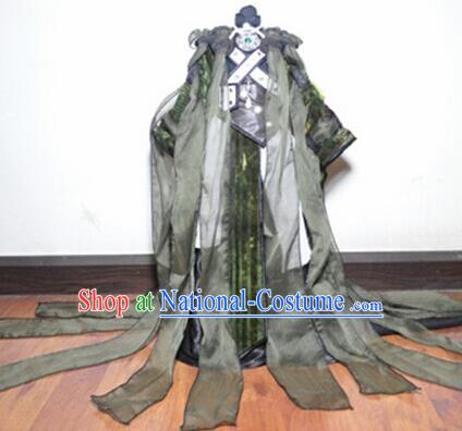 Traditional Chinese Cosplay King Swordsman Black Hanfu Clothing Ancient Taoist Priest Embroidered Costume for Men