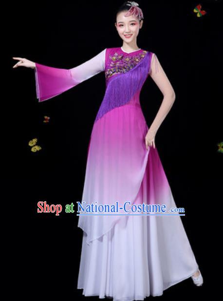 Traditional Chinese Classical Dance Purple Dress Umbrella Dance Group Dance Stage Performance Costume for Women