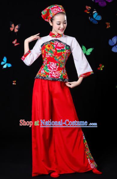 Traditional Chinese Yangko Red Clothing Folk Dance Fan Dance Stage Performance Costume for Women