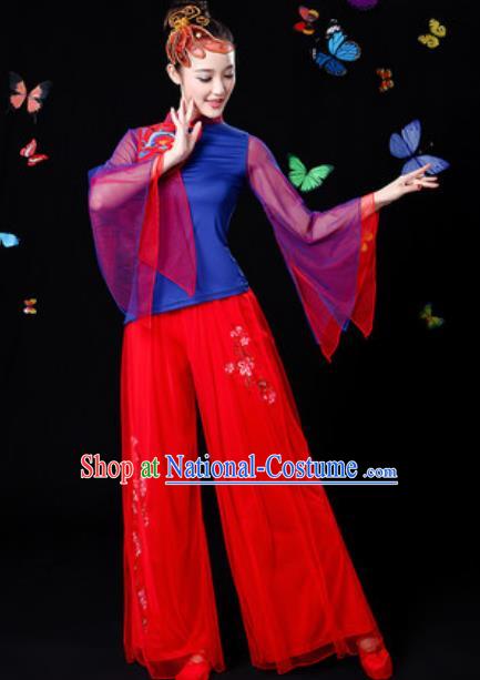 Traditional Chinese Yangko Dance Veil Clothing Folk Dance Fan Dance Stage Performance Costume for Women