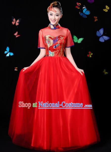 Chinese Traditional Classical Dance Red Veil Dress Umbrella Dance Group Dance Stage Performance Costume for Women