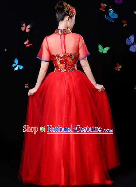 Chinese Traditional Classical Dance Red Veil Dress Umbrella Dance Group Dance Stage Performance Costume for Women