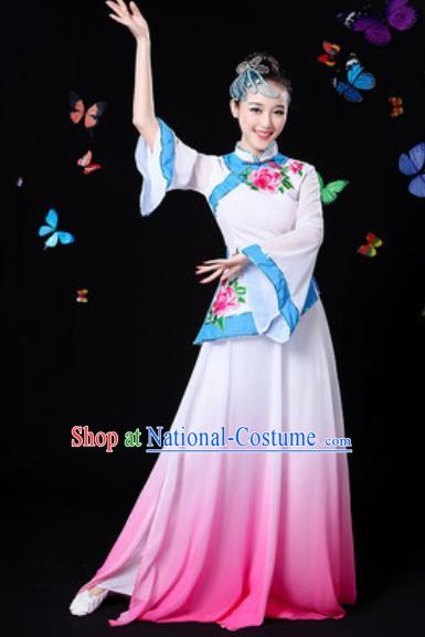 Chinese Traditional Classical Dance White Dress Umbrella Dance Group Dance Stage Performance Costume for Women