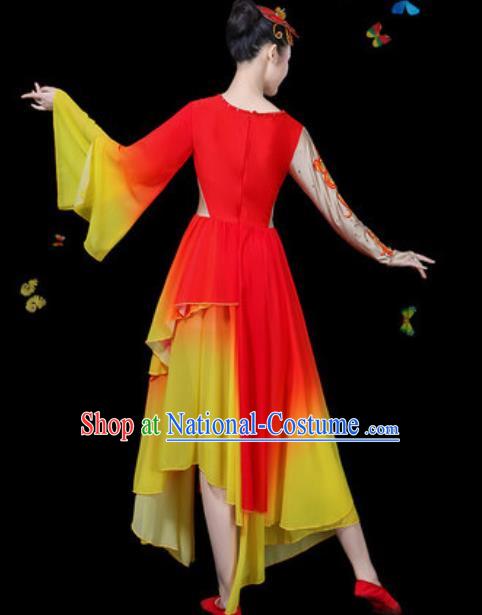 Chinese Traditional Classical Dance Red Dress Umbrella Dance Group Dance Stage Performance Costume for Women