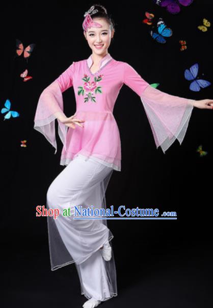 Traditional Chinese Yangko Dance Pink Veil Clothing Folk Dance Fan Dance Stage Performance Costume for Women